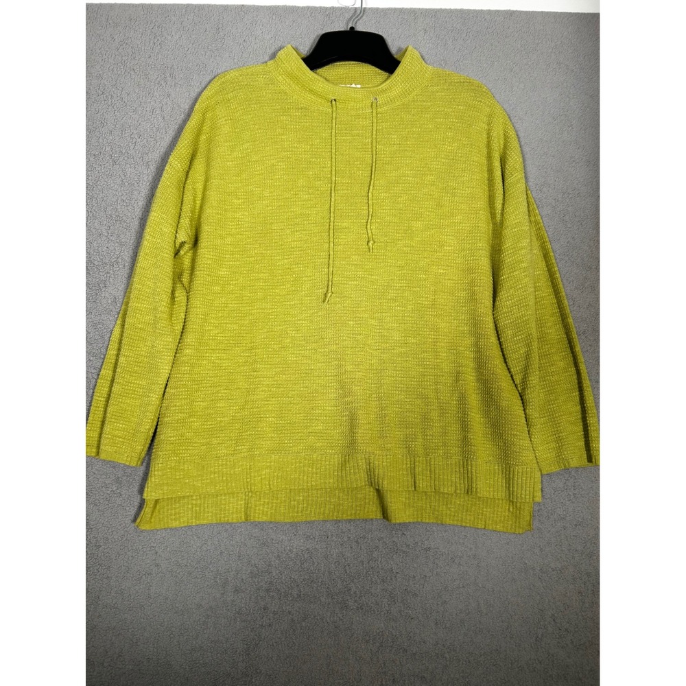 Eileen Fisher Woman 1X‎ Sweater Chartreuse Green Organic Linen Cotton Mock Neck - Picture 3 of 9